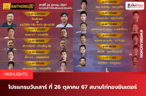 โปรแกรมวันเสาร์ที่ 26 ตุลาคม 67 สนามไก่ทองอินเตอร์